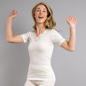 Front view of Thermo Fleece – Ladies Short Sleeve – Lace Motif